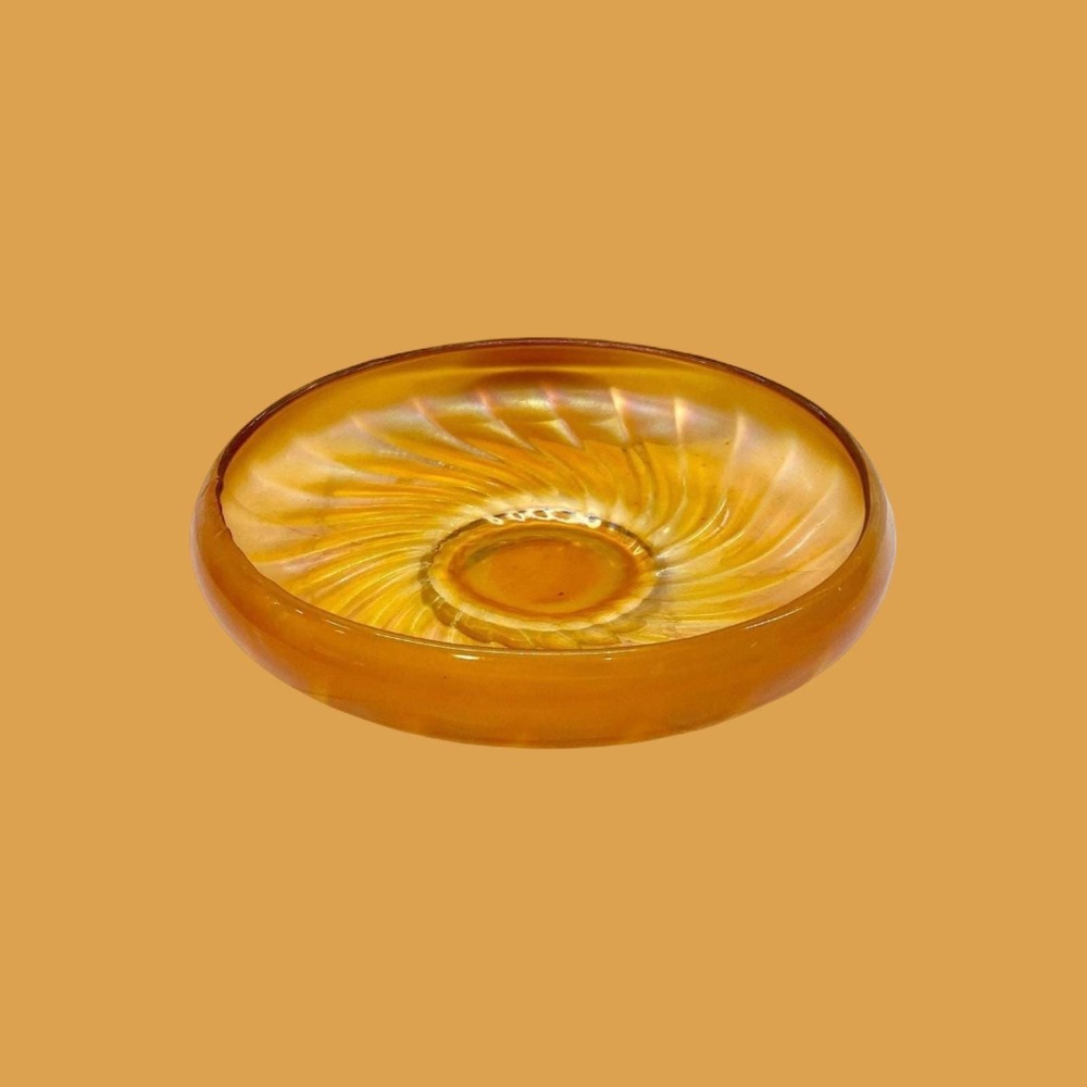 Vintage Iridescent Orange Carnival Glass Bowl, Marigold Swirl